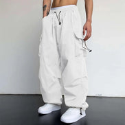 Varento Cargo Hose mit geradem Schnitt und Kordelzug – Freizeit Hose mit Taschen