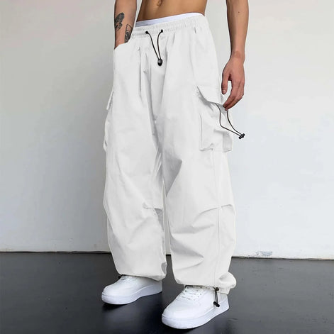 Varento Cargo Hose mit geradem Schnitt und Kordelzug – Freizeit Hose mit Taschen