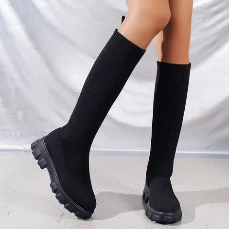 Eloria Damen Kniehohe Boots mit elastischem Schaft und Plateau