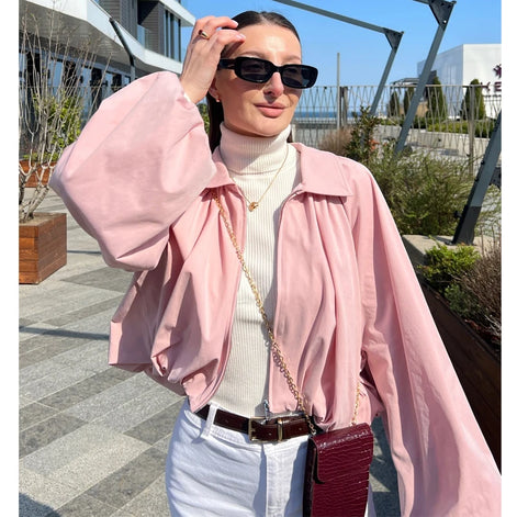 Damen Oversize Bomberjacke mit Ballonärmeln und Reißverschluss Rovelia
