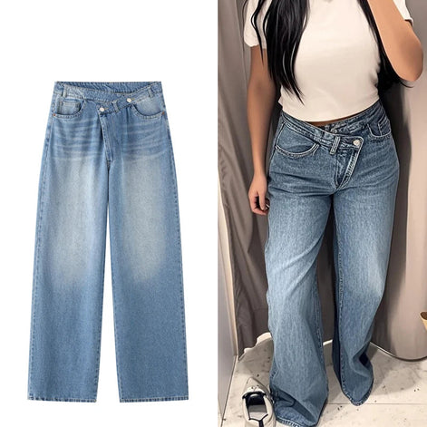 Damen Wide-Leg-Jeans mit hoher Taille und lockerer Passform – Lunessa
