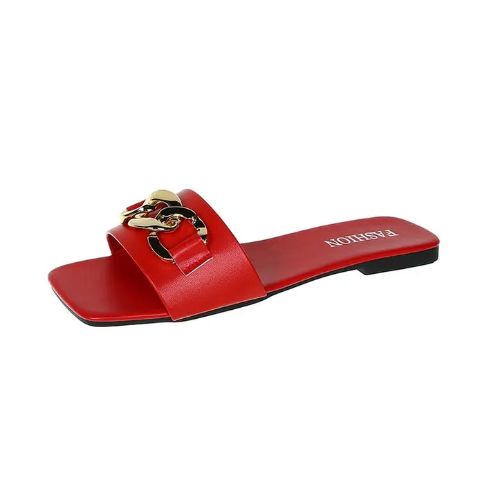 Damen-Sandalen mit Metallkette und flacher Sohle – Auréline