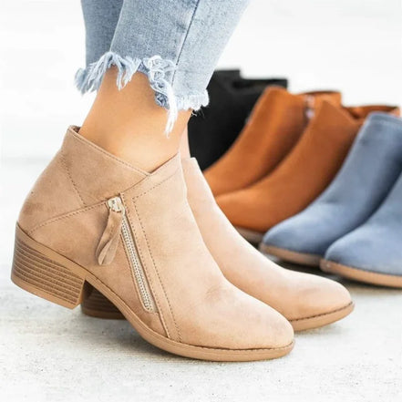 Zorella Damen Ankle Boots mit Reißverschluss und Blockabsatz