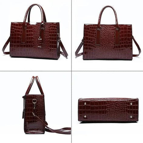 Damen Tote Bag aus PU mit Kroko-Prägung und Reißverschluss
