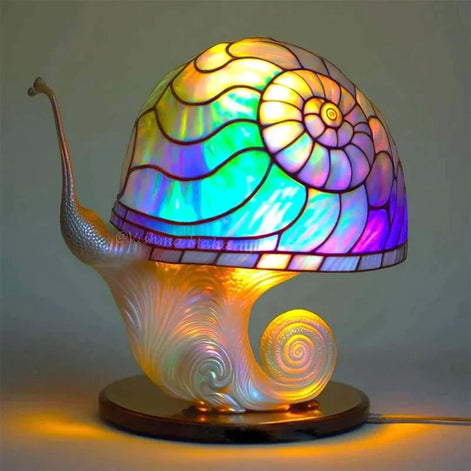 Tischlampe mit Glasmalerei-Schirm
