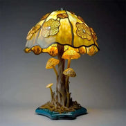 Tischlampe mit Glasmalerei-Schirm