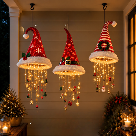 Hängende Weihnachtsdekoration mit LED-Licht und Nikolausmütze – Luminella