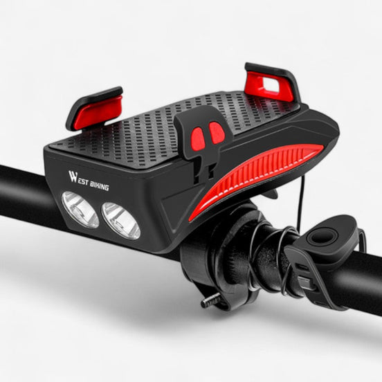 VeloCharge Fahrrad Handyhalter mit LED-Licht, Hupe und USB-Aufladung