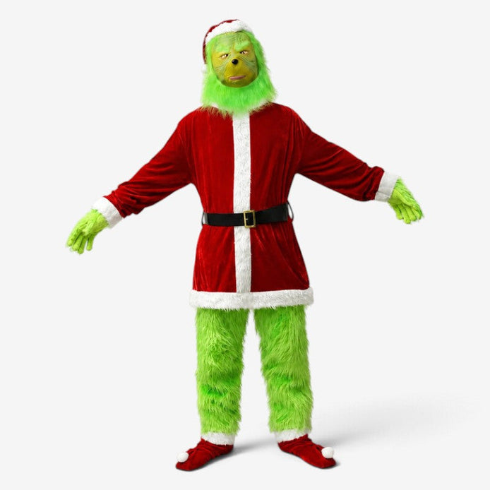 Weihnachtskostüm mit grüner Maske und rotem Oberteil – Festavello