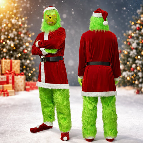 Weihnachtskostüm mit grüner Maske und rotem Oberteil – Festavello