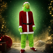 Weihnachtskostüm mit grüner Maske und rotem Oberteil – Festavello