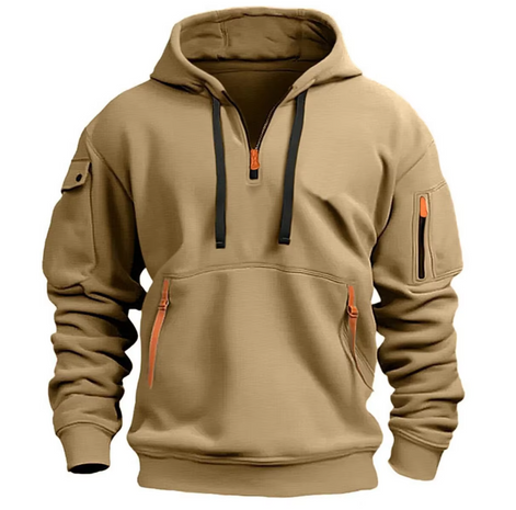 Zarello Hoodie mit halbem Reißverschluss und Taschen in lockerer Passform für Alltag und Freizeit