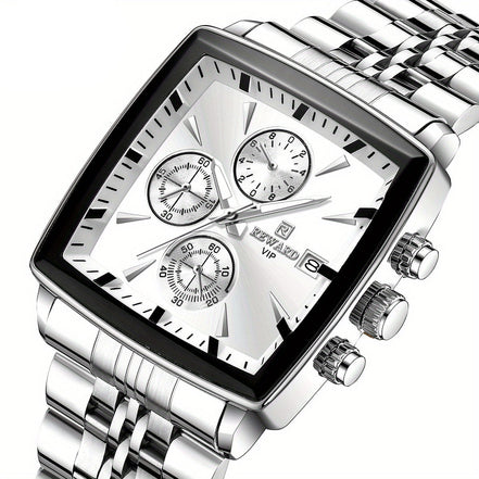 Ravaro Herrenuhr – Rechteckige Analoguhr mit Metallarmband