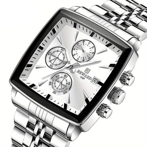 Herren Analoguhr mit rechteckigem Gehäuse und Metallarmband