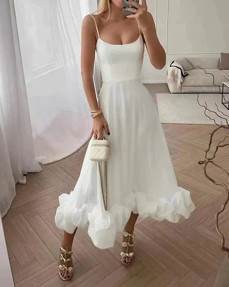 Valessia A-Linien Damenkleid mit eckigem Ausschnitt und Volantsaum