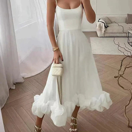 Valessia A-Linien Damenkleid mit eckigem Ausschnitt und Volantsaum