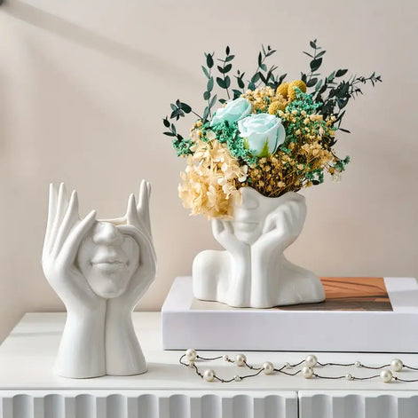 Arvella Keramikvase mit Gesichtsdesign für Dekoration und vielseitige Nutzung