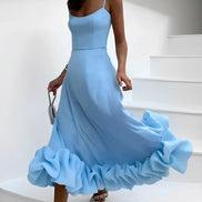 Valessia A-Linien Damenkleid mit eckigem Ausschnitt und Volantsaum