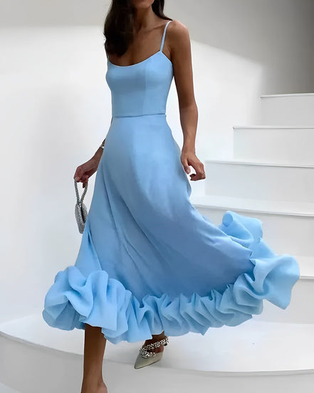 Valessia A-Linien Damenkleid mit eckigem Ausschnitt und Volantsaum