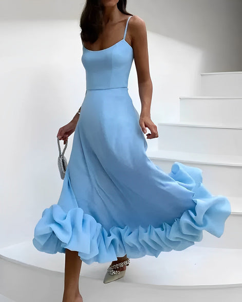 Valessia A-Linien Damenkleid mit eckigem Ausschnitt und Volantsaum