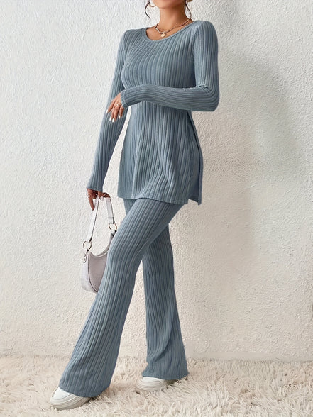 Elegantes Zweiteiler-Set – Rundhals-Oberteil und Hose