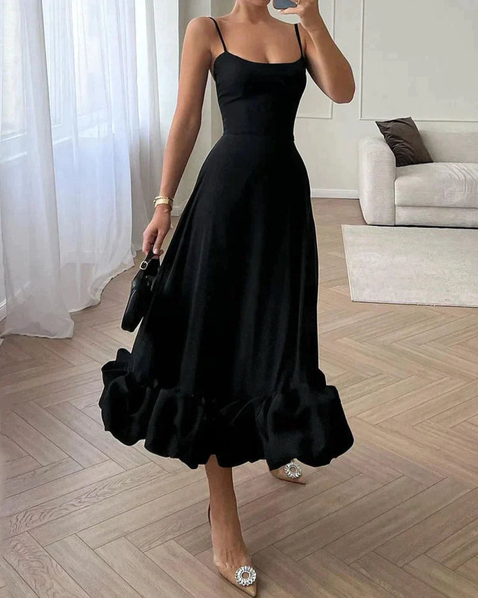 Valessia A-Linien Damenkleid mit eckigem Ausschnitt und Volantsaum
