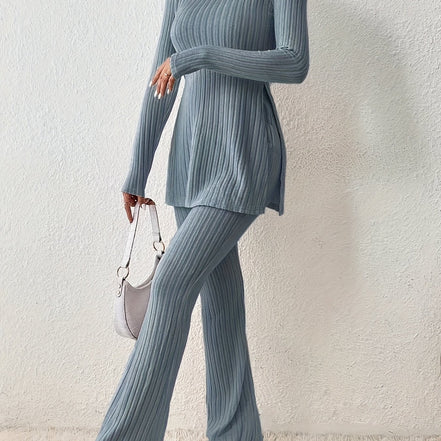 Elegantes Zweiteiler-Set – Rundhals-Oberteil und Hose