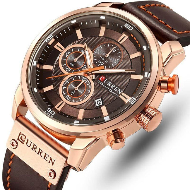 Corvello Herren Armbanduhr mit Lederarmband und Chronographenfunktion