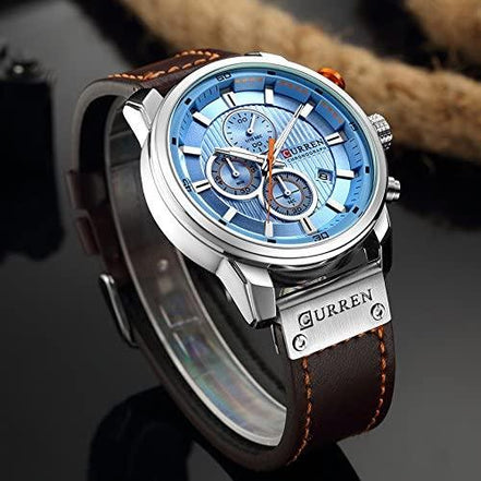Corvello Herren Armbanduhr mit Lederarmband und Chronographenfunktion