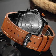 Corvello Herren Armbanduhr mit Lederarmband und Chronographenfunktion