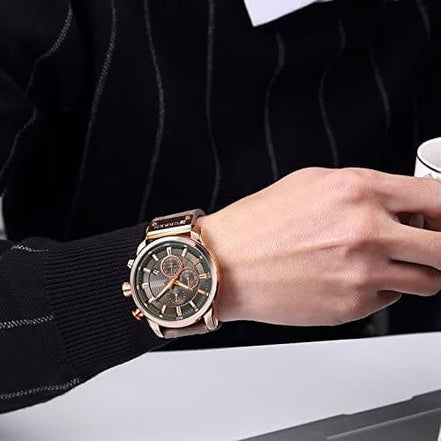 Corvello Herren Armbanduhr mit Lederarmband und Chronographenfunktion