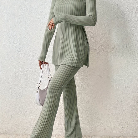 Elegantes Zweiteiler-Set – Rundhals-Oberteil und Hose