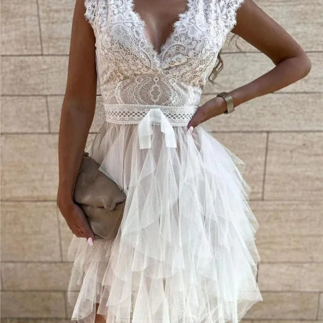 Avenelle Ärmelloses Damenkleid mit V-Ausschnitt und Rückenschleife