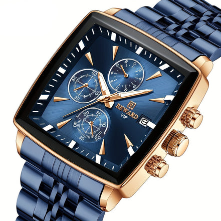 Ravaro Herrenuhr – Rechteckige Analoguhr mit Metallarmband