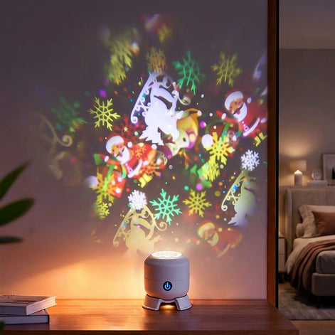 Weihnachtsprojektor mit rotierenden Schneeflocken und 360° Lichtprojektion – Schnevoria