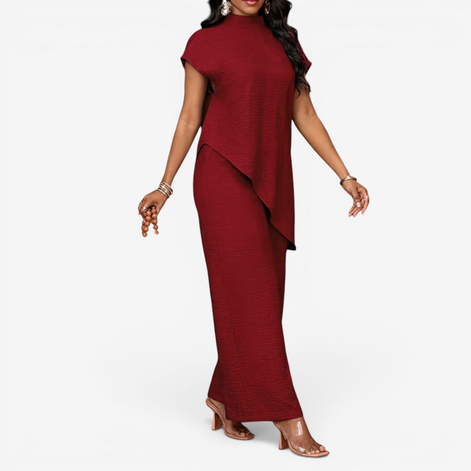 Damen Zweiteiler mit Rundhalsshirt und High-Waist Wide-Leg-Hose – Mirelva