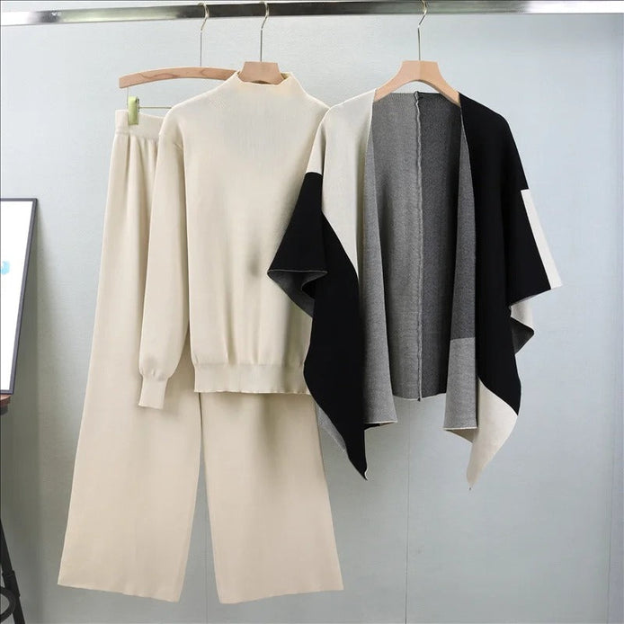 Norvella Strickset 3-teilig mit Pullover Hose und Schal für Alltag und Freizeit
