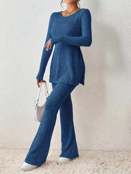 Elegantes Zweiteiler-Set – Rundhals-Oberteil und Hose