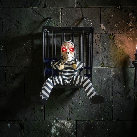 Halloween Skelett-Gefangener im Käfig mit Bewegung – Skelvar