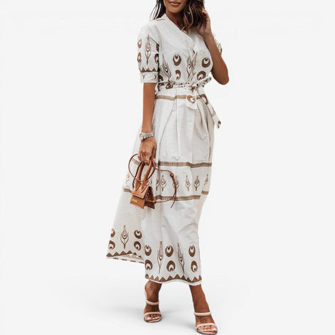 Lunarelle Damen Midikleid mit Print und Bindegürtel