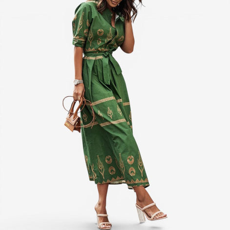 Lunarelle Damen Midikleid mit Print und Bindegürtel