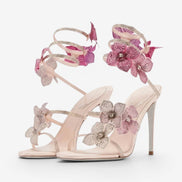 Florencia Damen Sandalen mit Knöchelriemen und floralem Detail