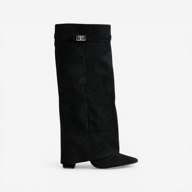 Velmira Stiefel – Damen kniehohe Stiefel mit Blockabsatz und Wildlederoberfläche