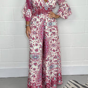 Vireluna Langarm Jumpsuit mit V-Ausschnitt