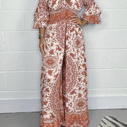 Vireluna Langarm Jumpsuit mit V-Ausschnitt