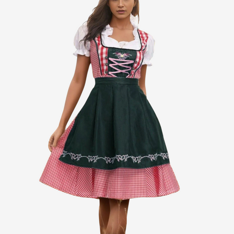 Damen Oktoberfest Dirndl mit Karomuster und Schürze – Liesel