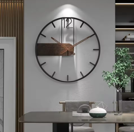 Fusion Wanduhr – 40 cm Metall-Designuhr mit Walnussholz-Zeigern