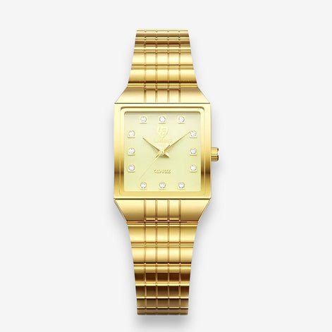 Damen Quarzuhr mit rechteckigem Zifferblatt und Metallarmband