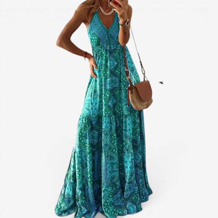 Elvaria Damen Maxikleid mit V-Ausschnitt und hoher Taille