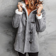 Damen Mantel mit Kapuze, Fleecefutter und Wildlederoptik – Suvelina